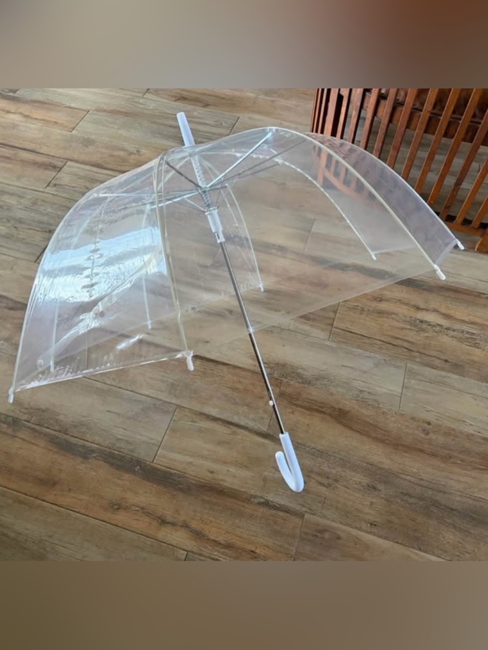 New. Clear Dome Umbrella with White Handle
